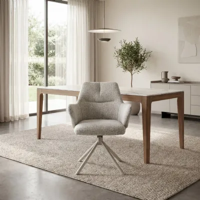 Grey Fabric Swivel Dining Chair Metal Base