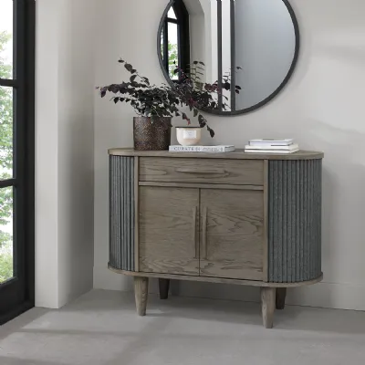 Grey Oval Sideboard Cabinet 2 Sliding Roll Back Doors