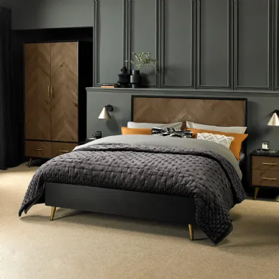 Dark Chevron Fumed Oak and Black Framed 5ft King Size Bed