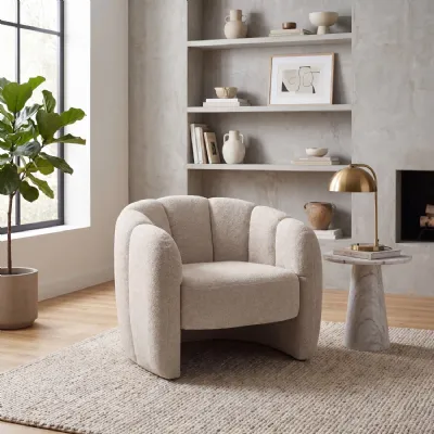 Champagne Fabric Upholstered Curved Back Accent Chair