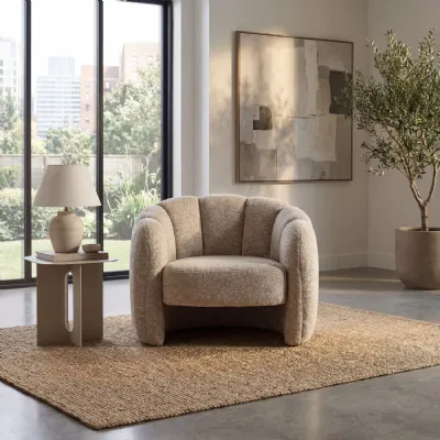 Mushroom Fabric Upholstered Curved Back Accent Chair