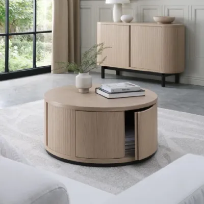 Light Oak And Peppercorn Round Coffee Table