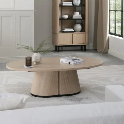 Light Oak Oval Coffee Table With Peppercorn Legs