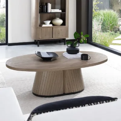 Grey Oiled Oak Oval Coffee Table With Peppercorn Legs