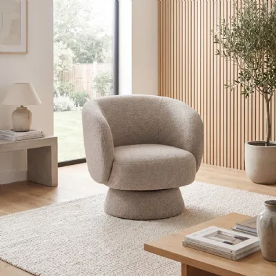 Mushroom Fabric Upholstered Curved Back Swivel Accent Chair