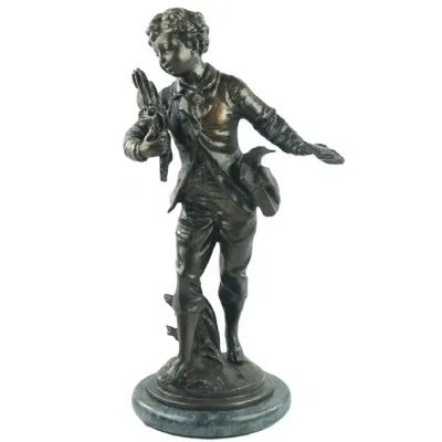 Boy With Book On Marble Base Antique Brass 34cm