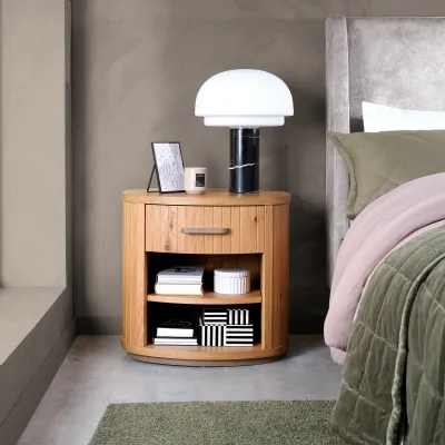 Weathered Oak 1 Drawer Curved Bedside Table