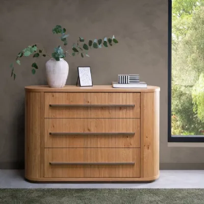 Weathered Oak Rustic Curved Chest of 3 Drawers