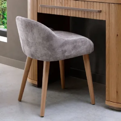 Pearl Velvet Fabric Dressing Table Stool Oak Legs