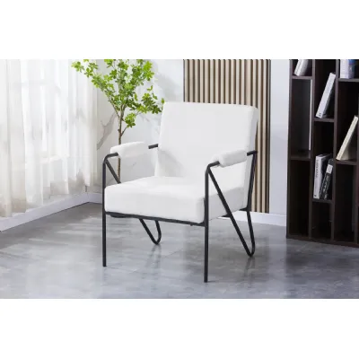Natural Fabric Armchair Angular Black Metal Framed