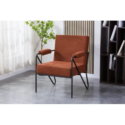 Burnt Orange Fabric Armchair Angular Black Metal Framed
