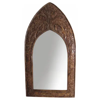 Mango Wood Gothic Mirror Leaf Design Large 91.5cm