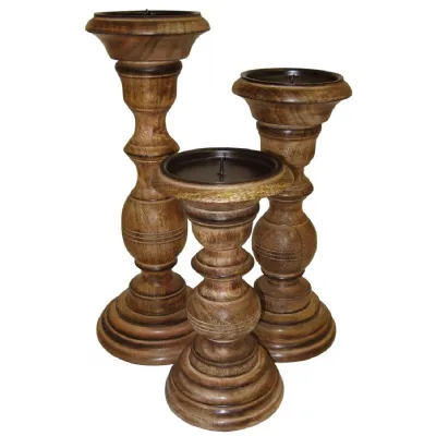 Mango Wood Candle Holders Set Of 3