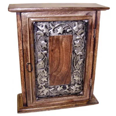 Mango Wood Metal Flower Design Key Box 30cm