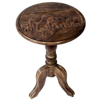 Mango Wood Elephant Design Wine Table 56cm