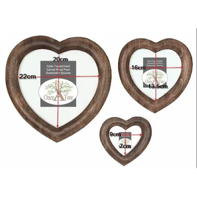 Mango Wood Set 3 Free Standing or Hanging Heart Photo Frame 30cm