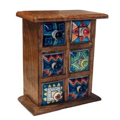 20.5cm Mango Wood Ceramic 6 Drawer Almirah
