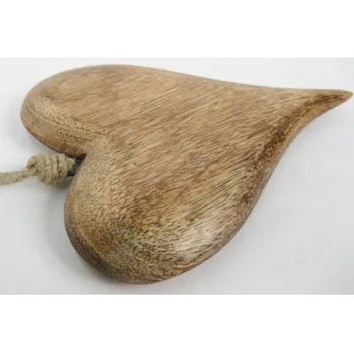 Mango Wood Set Of 2 Hanging Hearts 19cm