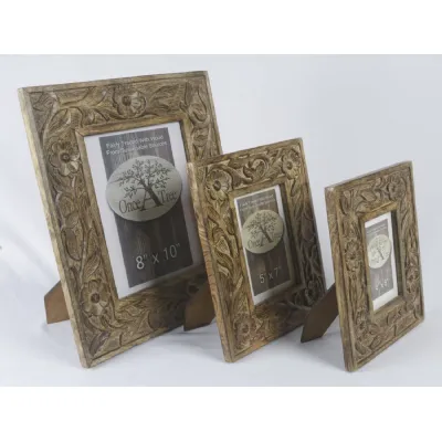 Set 3 Mango Wood Flower Photo Frames 36.8cm