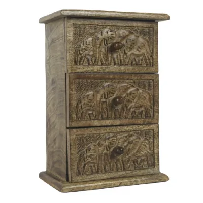 Mango Wood 3 Drawer Elephant Chest 28cm