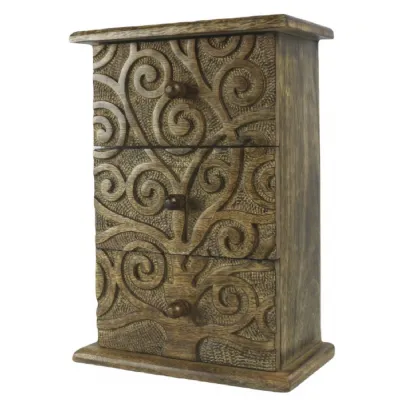 Mango Wood 3 Drawer Tree of Life Chest 28cm