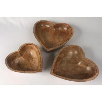 Mango Wood Set of 3 Heart Bowls