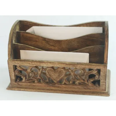 Mango Wood Heart Letter Rack