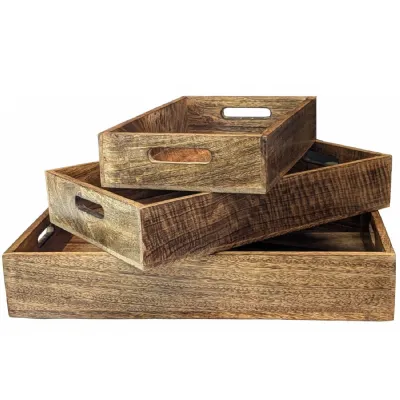 Set of 3 Trays Plain Burnt Finish 45.7cm