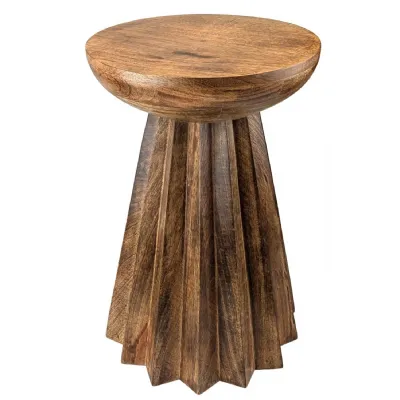 Mango Wood Side Stool Table Star Base Round Top 50cm