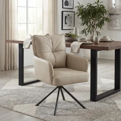 Latte Leather Look Fabric Dining Chair Black Legs