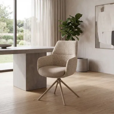 Natural Tweed Fabric Swivel Dining Chair Metal Base