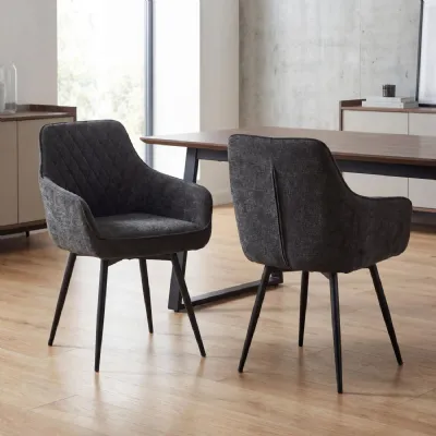 Black Fabric Curved Back Dining Chair Metal Legs Mid Century