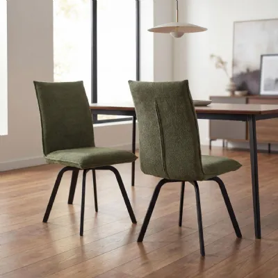 Green Chenille Fabric Dining Chair Black Metal Legs