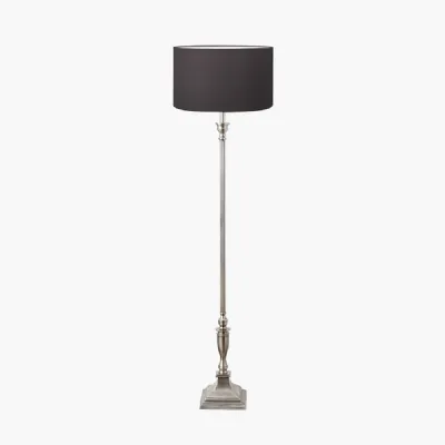 Canterbury Antique Silver Metal Floor Lamp Base with Henry 45cm Grey Handloom Cylinder Lampshade