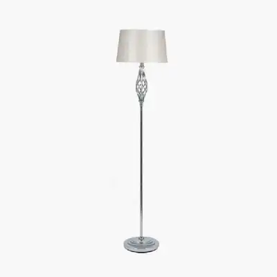 Silver Metal Twisted Detail Floor Lamp with Poly Silk Shade