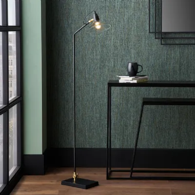 Glass Black Metal And Brass Adjustable Task Floor Lamp