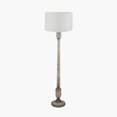 Captiva Grey Wash Mango Wood Floor Lamp Base with Lino 45cm White Self Lined Linen Cylinder Lampshade