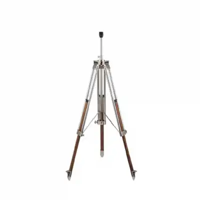 Nickel Metal and Oak Adjustable Tripod Floor Lamp