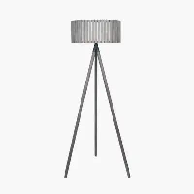 Grey Wooden Slatted Tripod Floor Lamp
