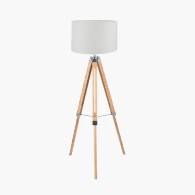 Sumba Bamboo Tripod Floor Lamp Base with Lino 40cm White Self Lined Linen Cylinder Lampshade