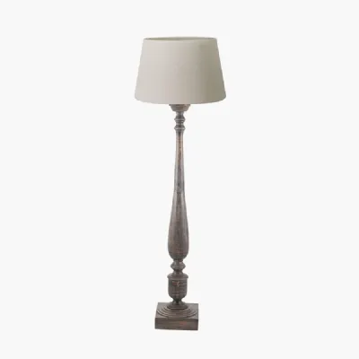 Alia Grey Wash Turned Mango Wood Floor Lamp Base with Coast 50cm Cream Calico Tapered Lampshade