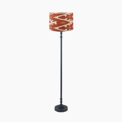 Rhode Matt Black Stick Metal Floor Lamp Base with Lars 40cm Cinnamon Ikat Patterned Cylinder Lampshade
