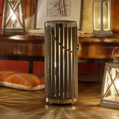 Coastal Style Grey Wash Wood Large Slatted Lantern Floor Lamp 30cm Diameter