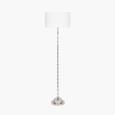 Almas Silver Metal Floor Lamp Base with Henry 45cm White Handloom Cylinder Lampshade