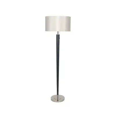 Silver and Matt Black Metal Floor Lamp Grey Shade