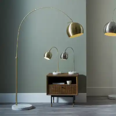 Brass Adjustable Floor Lamp White Marble Base