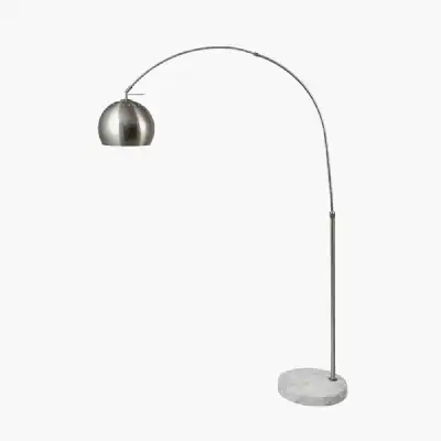 Silver Metal Moveable Floor Lamp White Marble Base