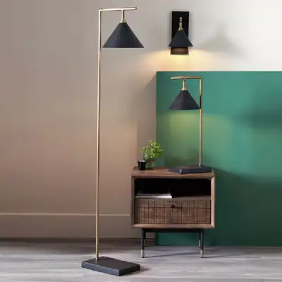 Black Brass Metal Floor Lamp Adjustable Conical Head