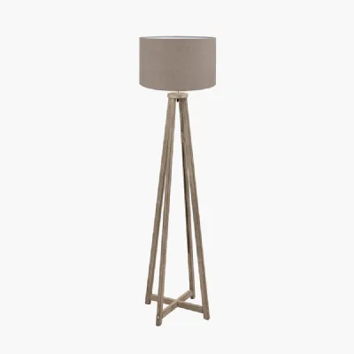 Whitby Grey Wash Wood Tapered 4 Post Floor Lamp Base with Edward 45cm Natural Linen Cylinder Lampshade