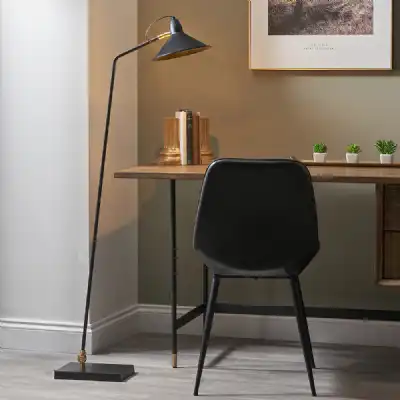 Matt Black and Brass Metal Floor Lamp Cone Shade